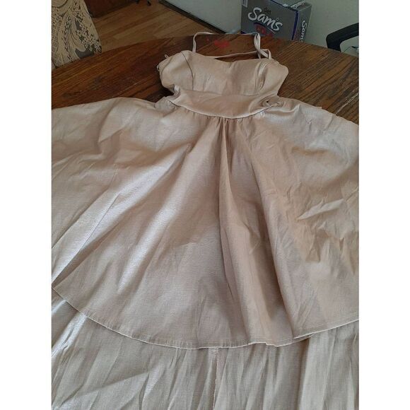 New XS Windsor Lt Gold Spaghetti Strap Open Criss Cross Back Hi Low Form… - Picture 3 of 9